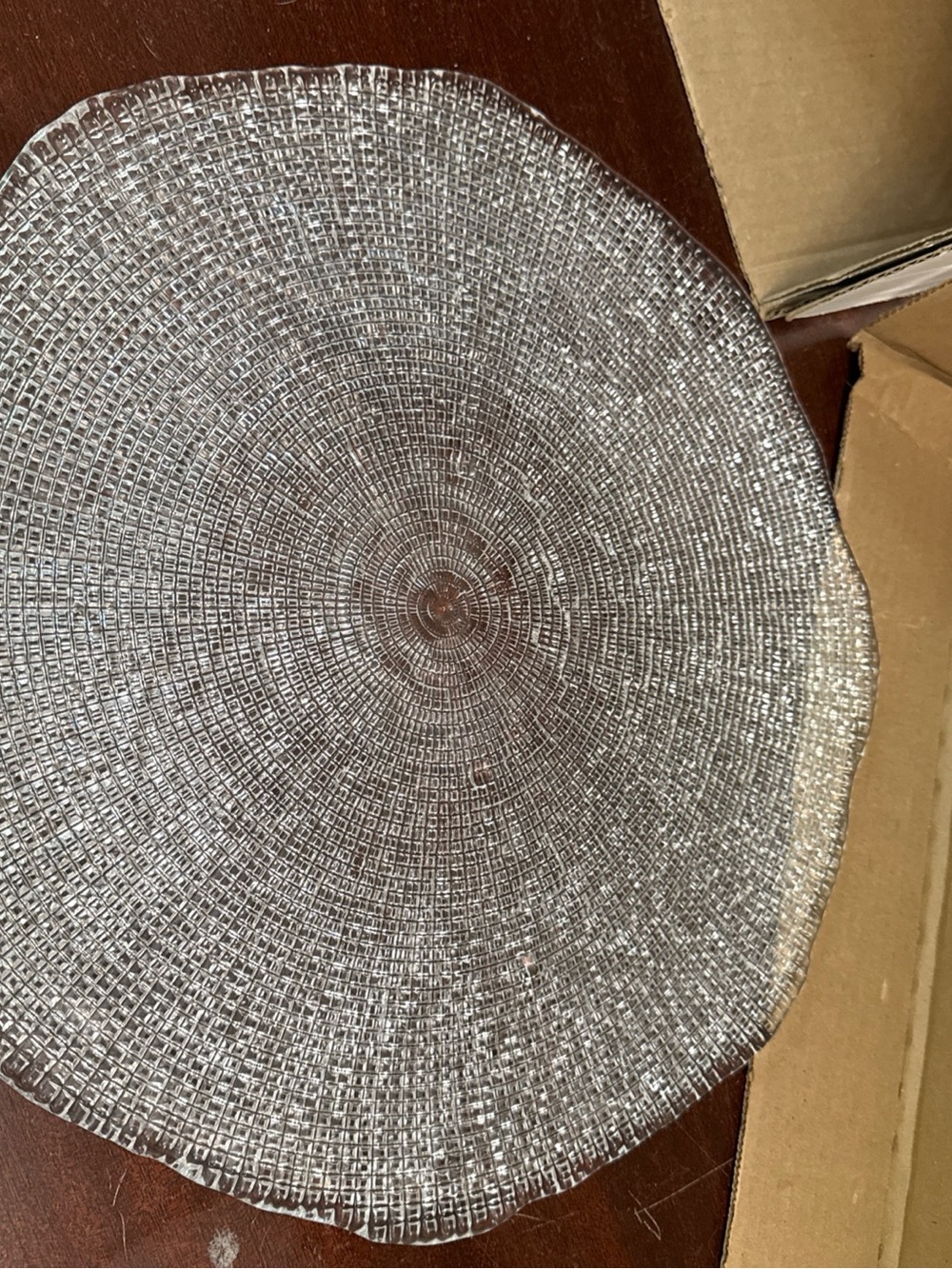 Crate & Barrel Rectangular-Textured Clear Glass 14” Serving Cheese Cake Platter